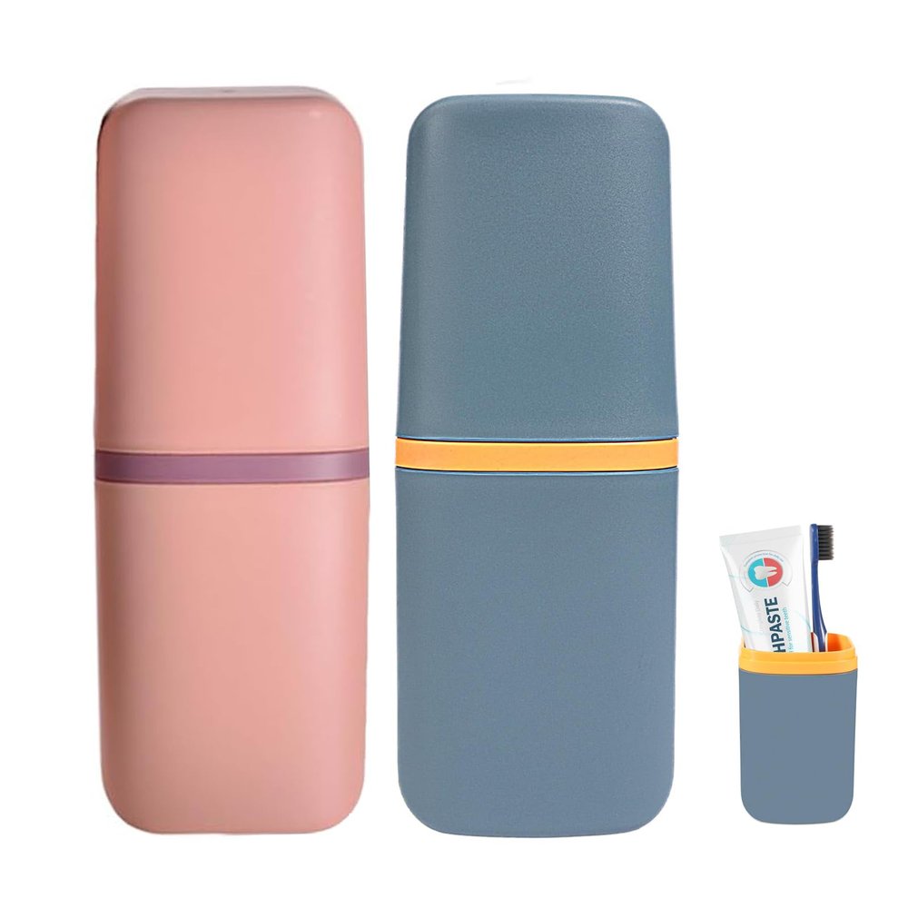 2 PCS Toothbrush Case, Toothbrush Travel Case, Toothbrush Holder Travel, Portable Toothbrush Holder Travel Multi-Function Toothpaste Storage Container Cup for Home School Camping