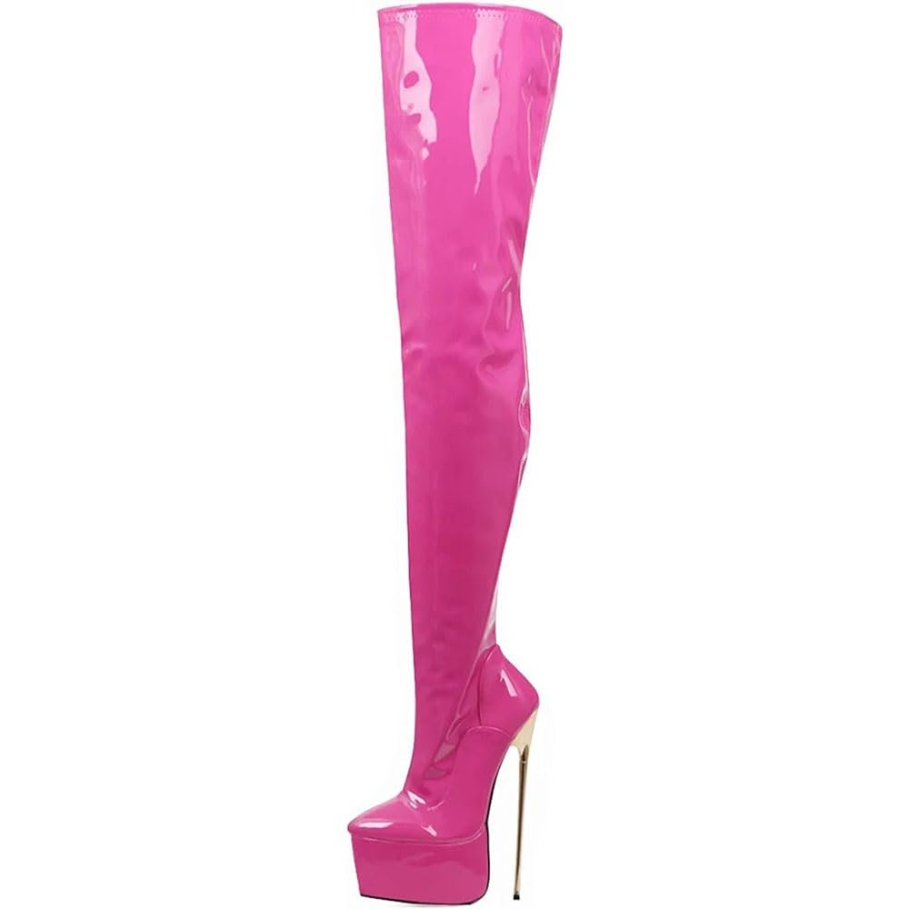 SPONYBORTY Women's 22 cm Stiletto Thigh High Platform Boots Gold Metal Heel Sexy Fetish High Heels Overknee Party Boots thigh/D/41EU