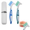 2PCS Denture Brush with Case,Denture Toothbrush with Double Bristle Heads,Portable Retainer & False Retainer Brush,Denture Brushes for Cleaning False Teeth,Ergonomic Rubber Handle(Blue,Green) view 1