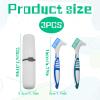 2PCS Denture Brush with Case,Denture Toothbrush with Double Bristle Heads,Portable Retainer & False Retainer Brush,Denture Brushes for Cleaning False Teeth,Ergonomic Rubber Handle(Blue,Green) view 2
