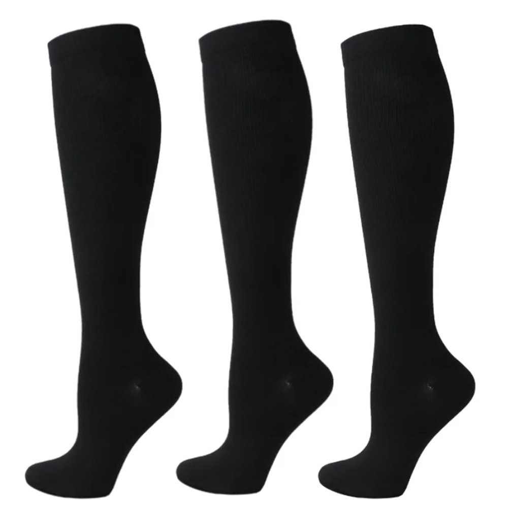 Compression Socks Men 3 Pairs Compression Stocking Blood Circulation Promotion Slimming Compression Socks Anti-Fatigue Comfortable Solid Color Socks compression socks for nurses(YS001-316-BK-3P,S-M)