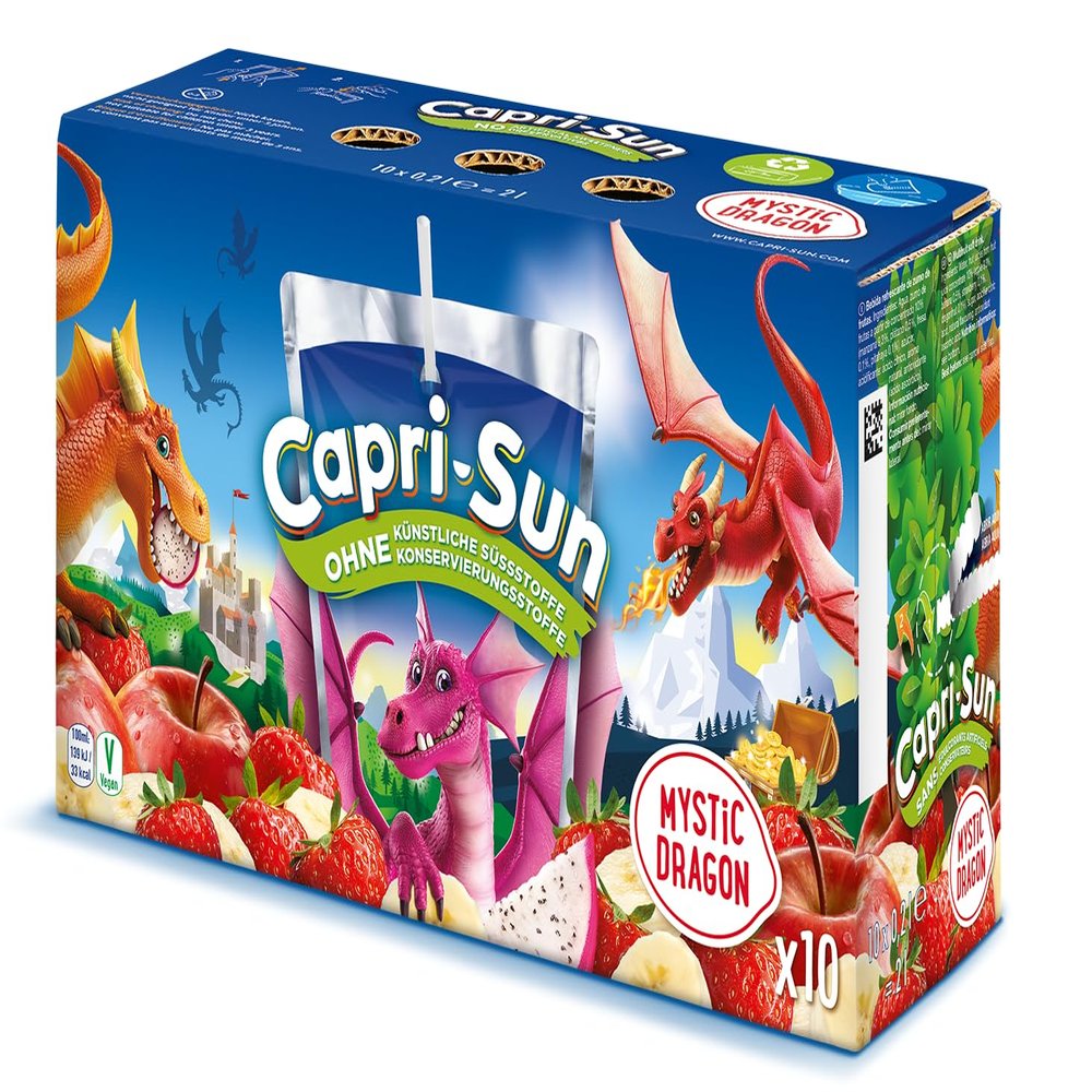Capri Sun Mystic Dragon Box with 10 x 200 ml Capri-Sun Mystic Dragon Apple, Strawberry, Banana and Pitahaya