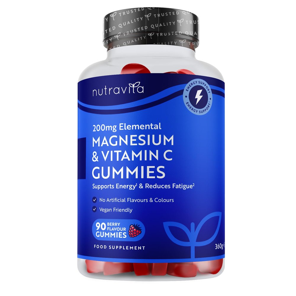Nutravita Magnesium Citrate Gummies with Vitamin C - Vegan High Strength 2136mg Citrate Offering 200mg Elemental Mg - Magnesium Supplements with Vit C - Support Energy & Reduce Fatigue - Berry Flavour