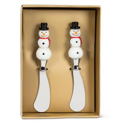 Abbott Collection Snowman Topped Spreaders, 5.5-Inch, White