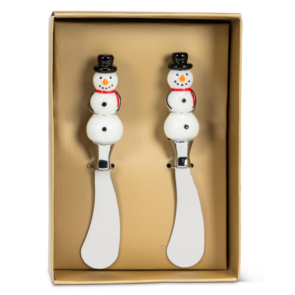 Abbott Collection Snowman Topped Spreaders, 5.5-Inch, White