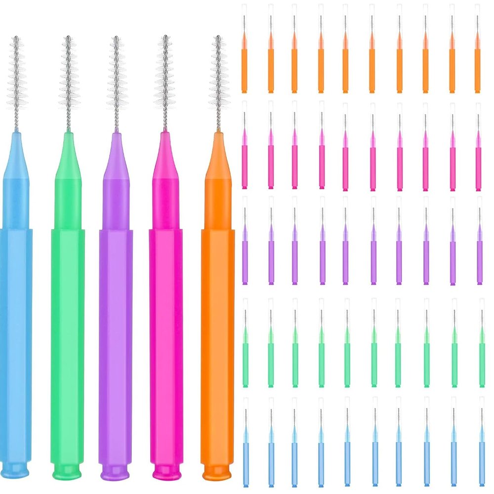 Braces Cleaning Kit,50 pcs Braces Floss Picks Braces Brushes Flossers for Braces Teeth Oral Cleaning (Multicoloured)