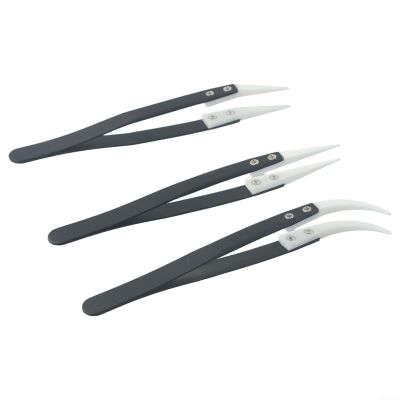3pcs Ceramic Non Conductive Tweezers Set for Precision Work, Anti Static and Heat Resistant Tools