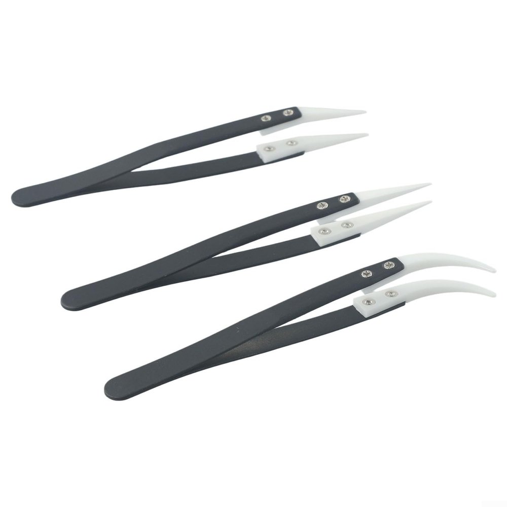 3pcs Ceramic Non Conductive Tweezers Set for Precision Work, Anti Static and Heat Resistant Tools