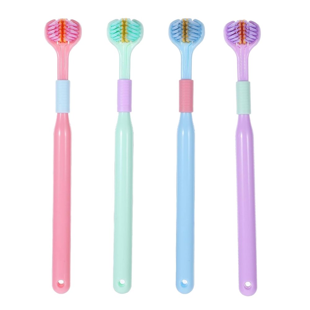 4 PCS 3 Sided Toothbrush for Kids & Adults, Autism Toothbrush, 360 Deep Clean, Soft Bristles, Ergonomic Handle, Efficient Oral Care for All Ages, Travel-Friendly Design