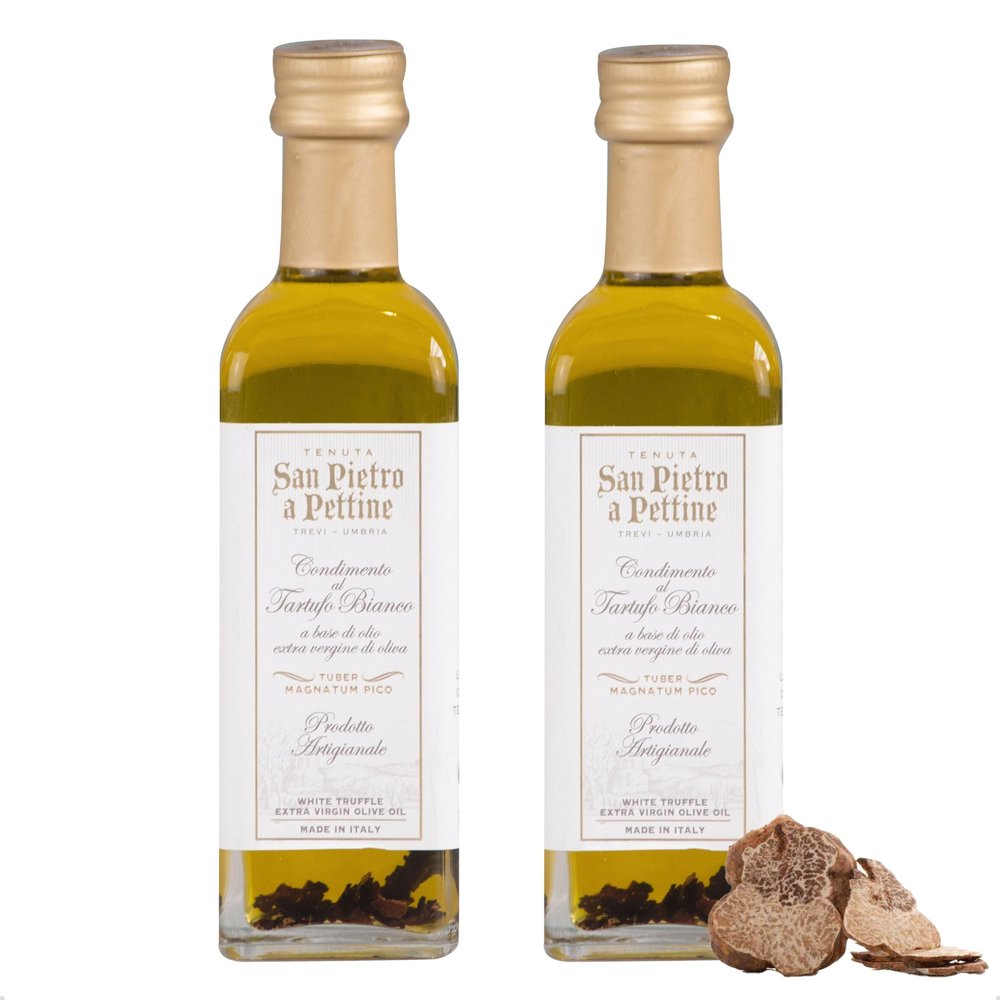 2 x White Truffle Oil 55ML, Premium Italian Extra Virgin Olive Oil Infused with White Truffles, Gourmet Condiment Ideal For Drizzling Over Pasta, Pizza, Risotto & More, 2 x 55ML Bottles