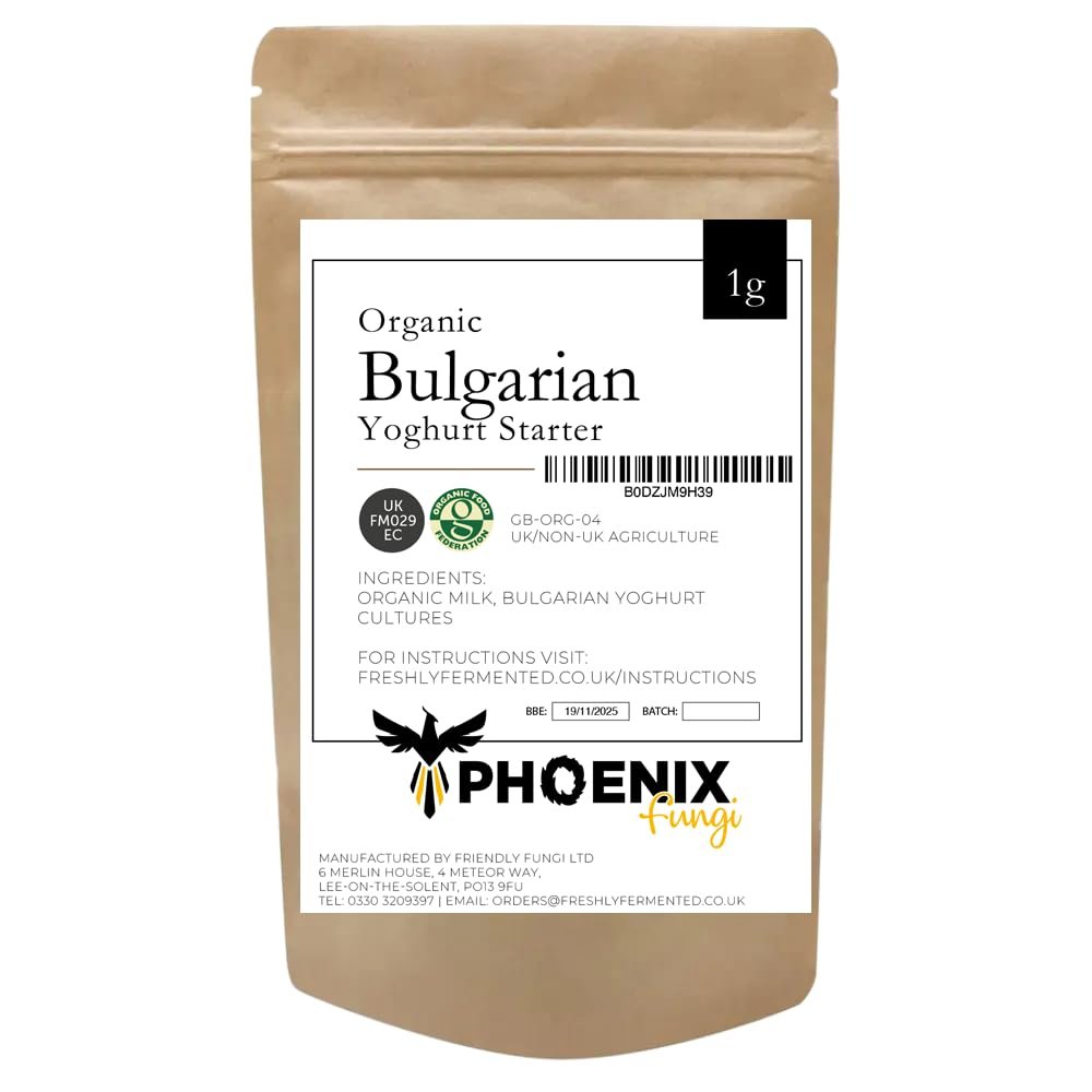Phoenix Fungi Bulgarian Yogurt Starter Culture Live Beneficial Bacteria Fermentation Traditional Mild & Tangy Flavour Easy to Use Reusable & Long-Lasting