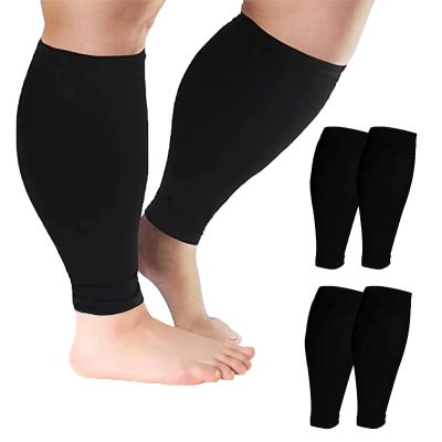Cheeroyal 2XL-7XL Plus Size Calf Compression Sleeve for Men & Women Knee High Leg Sleeves for Varicose Veins Circulation, Edema (2pcs-Black, 4XL)