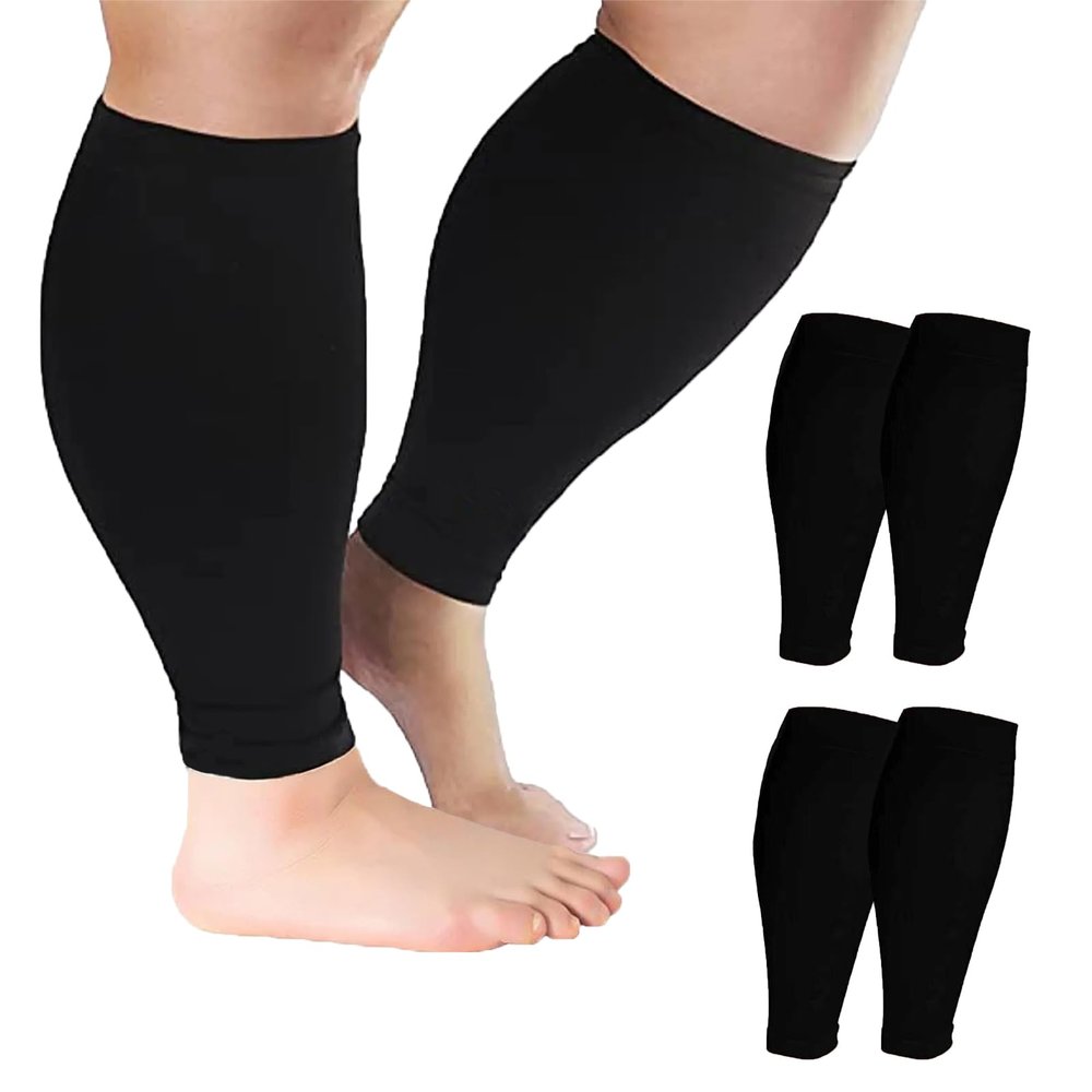 Cheeroyal 2XL-7XL Plus Size Calf Compression Sleeve for Men & Women Knee High Leg Sleeves for Varicose Veins Circulation, Edema (2pcs-Black, 4XL)