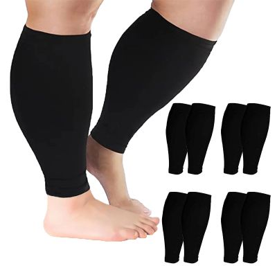 Cheeroyal 2XL-7XL Plus Size Calf Compression Sleeve for Men & Women Knee High Leg Sleeves for Varicose Veins Circulation, Edema (4pcs-Black, 4XL)