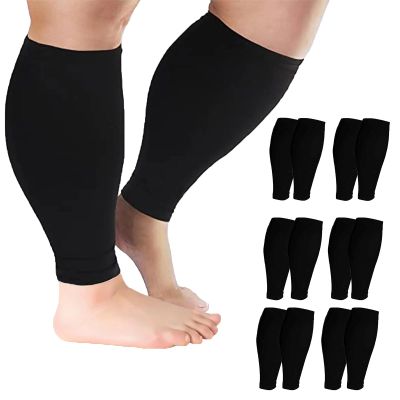 2XL-7XL Plus Size Calf Compression Sleeve for Men & Women Knee High Leg Sleeves for Varicose Veins Circulation, Edema (6pcs-Black, 2XL)