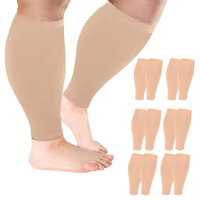2XL-7XL Plus Size Calf Compression Sleeve for Men & Women Knee High Leg Sleeves for Varicose Veins Circulation, Edema (6pcs-Skin, 5XL)