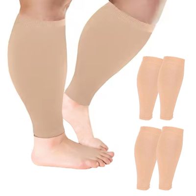 2XL-7XL Plus Size Calf Compression Sleeve for Men & Women Knee High Leg Sleeves for Varicose Veins Circulation, Edema (2pcs-Skin, 4XL)