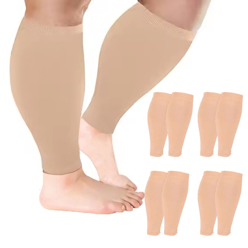 2XL-7XL Plus Size Calf Compression Sleeve for Men & Women Knee High Leg Sleeves for Varicose Veins Circulation, Edema (4pcs-Skin, 7XL)