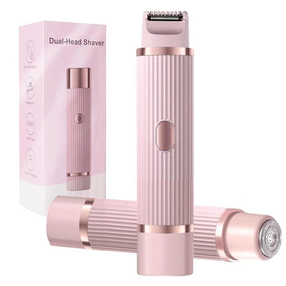 Favorabler-D Shaver for Women, Dual Head Shaver Lady, 2 in 1 Bikini Trimmer Lady Shavers for Women, Painless Electric Razor Facial Hair Trimmer for Face Legs Underarm (Pink)