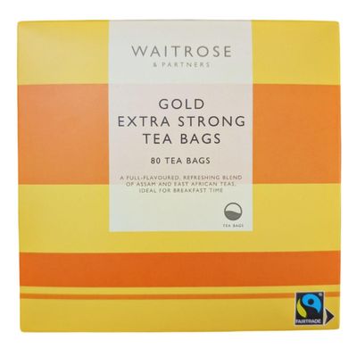 Waitrose Gold Extra Strong Tea Bags 80 Pack Full of Flavoured & Refreshing Blend Of Assam & East African Teas