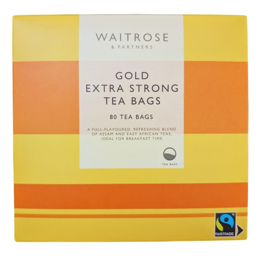 Waitrose Gold Extra Strong Tea Bags 80 Pack Full of Flavoured & Refreshing Blend Of Assam & East African Teas
