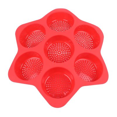 Naroote Hamburger Bread Food Grade Silicone High Heat Resistance 7 Cavities Non-Stick Hamburger Bread Pan for Cooking Eggs (Red)