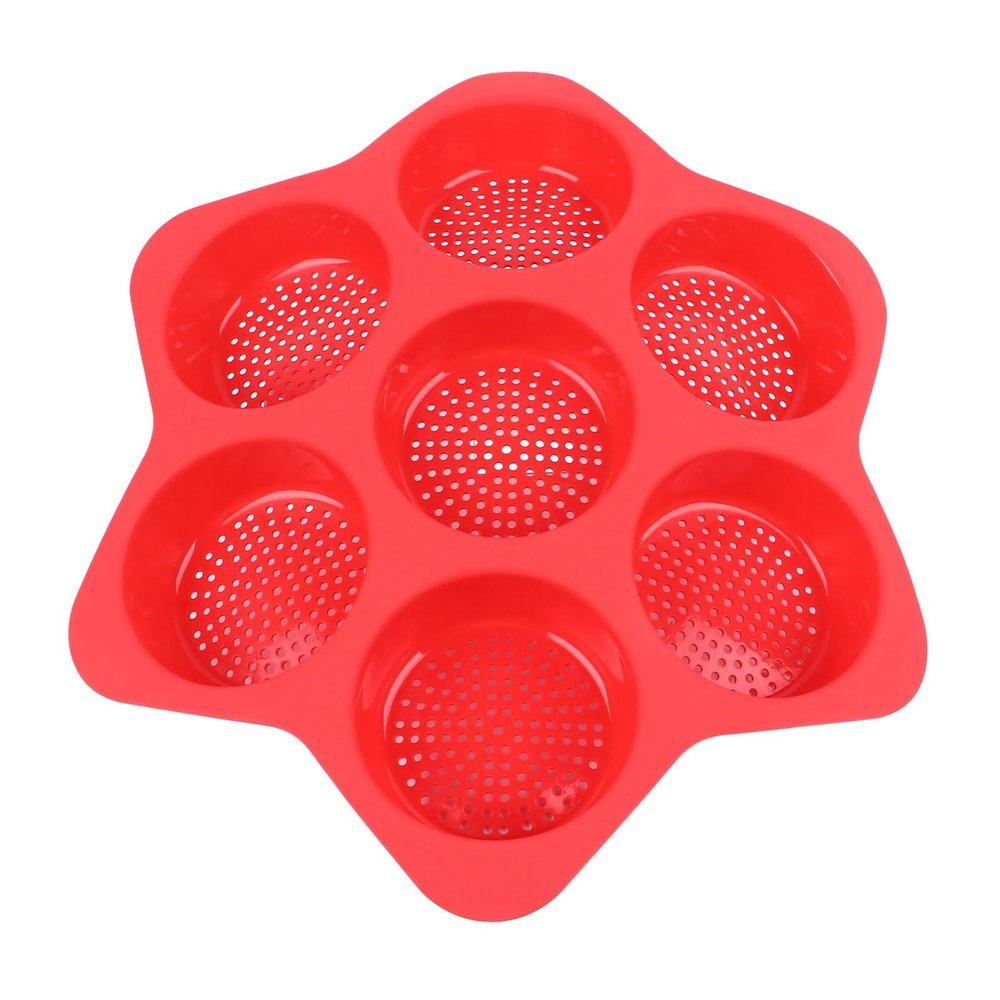 Naroote Hamburger Bread Food Grade Silicone High Heat Resistance 7 Cavities Non-Stick Hamburger Bread Pan for Cooking Eggs (Red)