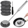 PXIRQ Stainless Steel Scrubber with 13.78" Metal Handle - Includes 4 Replacement Wire Pads, Ideal for Home Kitchen & Outdoor Camping Cooking - Cleaning Dishes, Cast Iron, Grills, Stoves Effortlessly view 1