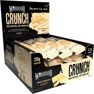 Warrior Crunch Protein Bars 20g Protein Per Bar Low Carb, Low Sugar Snack High Protein Treat White Chocolate Crisp Flavor 12 x 64g Bars Ideal for Fitness, Muscle Recovery