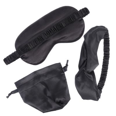 SKISUNO Travel Blindfold Set 3pcs Silk Sleeping Eye Mask with Headband and Storage Bag, Calming Facial Skin and Relieving Stress for Insomnia and Dry Eyes