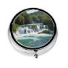 Pill Case with Mirror Retro 3 Compartment Pill Box Waterfalls on Krka River Small Pill Organizer for Purse or Pocket Decorative Metal Medicine Vitamin Organizer Unique Gifts view 1