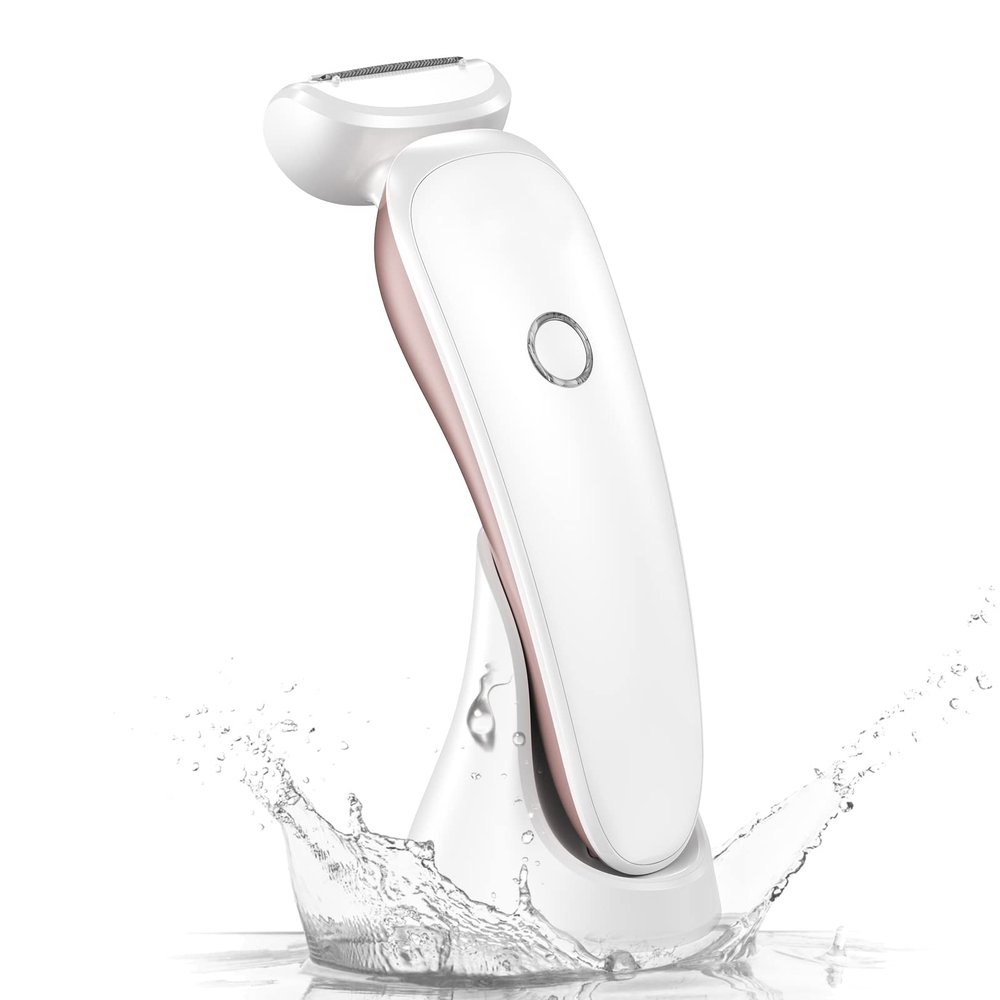 2 in1 Electric Lady Shaver for Women, Painless Womens Razor Bikini Trimmer, Cordless Wet & Dry Electric Razors for Women Legs Underarms Pubic Hair Rechargeable IPX7 Waterproof Lady Shaver (White)