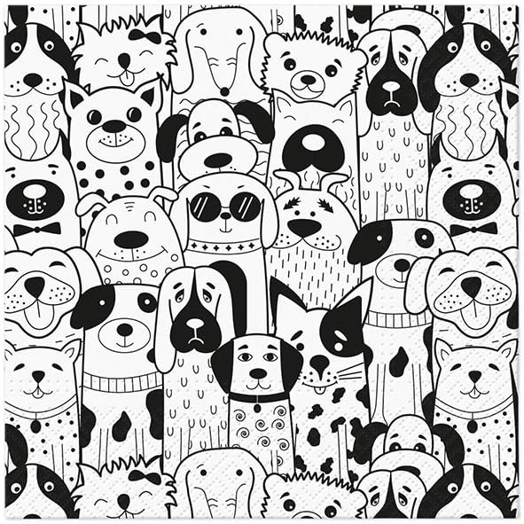 20 Napkins with Animal Motif Motif of Dogs as Table Decoration Paper Napkins with Motif Also for Decoupage and Decoupage 33 x 33 cm