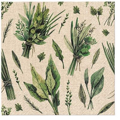 20 Sustainable Eco Napkins Kitchen Herb Bundles as Table Decoration Paper Napkins with Motif Also for Decoupage and Decoupage 33 x 33 cm