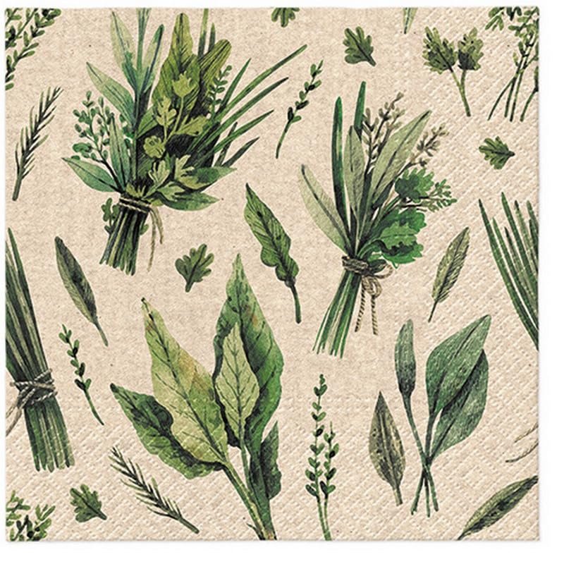 20 Sustainable Eco Napkins Kitchen Herb Bundles as Table Decoration Paper Napkins with Motif Also for Decoupage and Decoupage 33 x 33 cm
