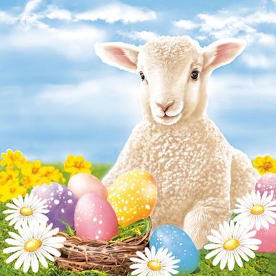 20 Napkins Easter Lamb on Easter Basket as Table Decoration Paper Napkins with Motif Also for Decoupage and Decoupage 33 x 33 cm