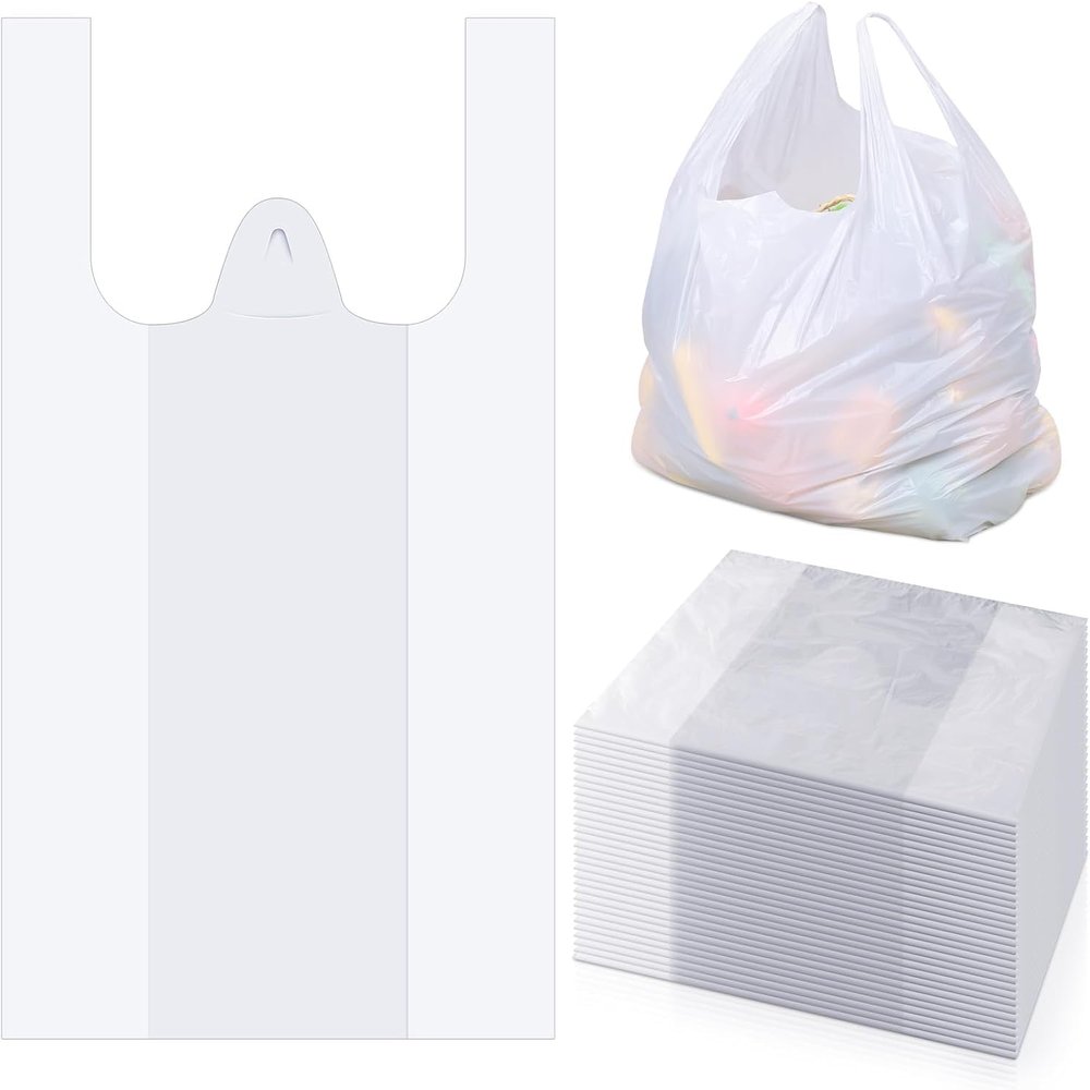 2000 White (11 x17x21 Inch) Bags, Trash Bag with Handles, T-Shirt Plastic Bags for Retail, Groceries, Merchandise, Convenience Store, Supermarket, Restaurant Picnic, Kitchen, Daily Use, (2000)