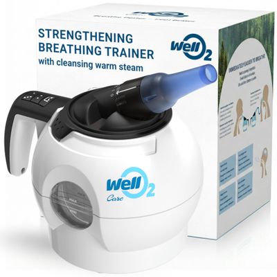 Breathing Trainer with Warm Steam Intake WellO2, The Only Gym and Spa for Lungs - Adjustable Lung Trainer - Open, Cleanse and Strengthen Lungs