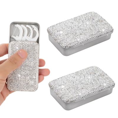EveryBling 2pcs Dental Floss Holder Bling Gum Container Small Metal Tin Box Case for Q-tip,Cotton SwabSilver