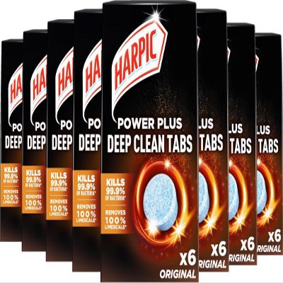 Harpic Power Plus Deep Cleaning Toilet Tablets, Original Scent, 6 Tablets, Deep Clean Without Scrubbing, Removes 100% Limescale, Toilet Cleaner | Pack of 8