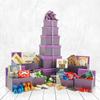 The Amethyst Gift Tower | 53cm 6-Tier Luxury Food Hamper with Lindt Truffles, Award-Winning Biscuits, Fudge, Olives & Fruit Cake | Large Purple Boxes view 1