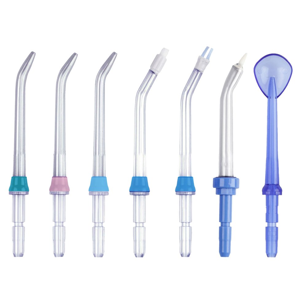 Aquapik PRO Dental Irrigator Nozzles | Set of 7 Universal Compatible Nozzles | Multifunctional Replacement | Family Colours | Hygienic Case