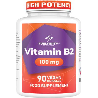 FuelFinity Vitamin B2 Riboflavin 100mg - for Energy & Migraine Relief Support - 90 Days Supply - Made in UK, Vegan, No additives