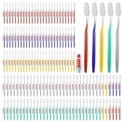150 Pack Individually Wrapped Hotel Toothbrush Set, Disposable Toothbrush with Toothpaste Multipack, Manual Soft Bristle Toothbrushes Bulk for Hotel Homeless Guests (5 Colours)