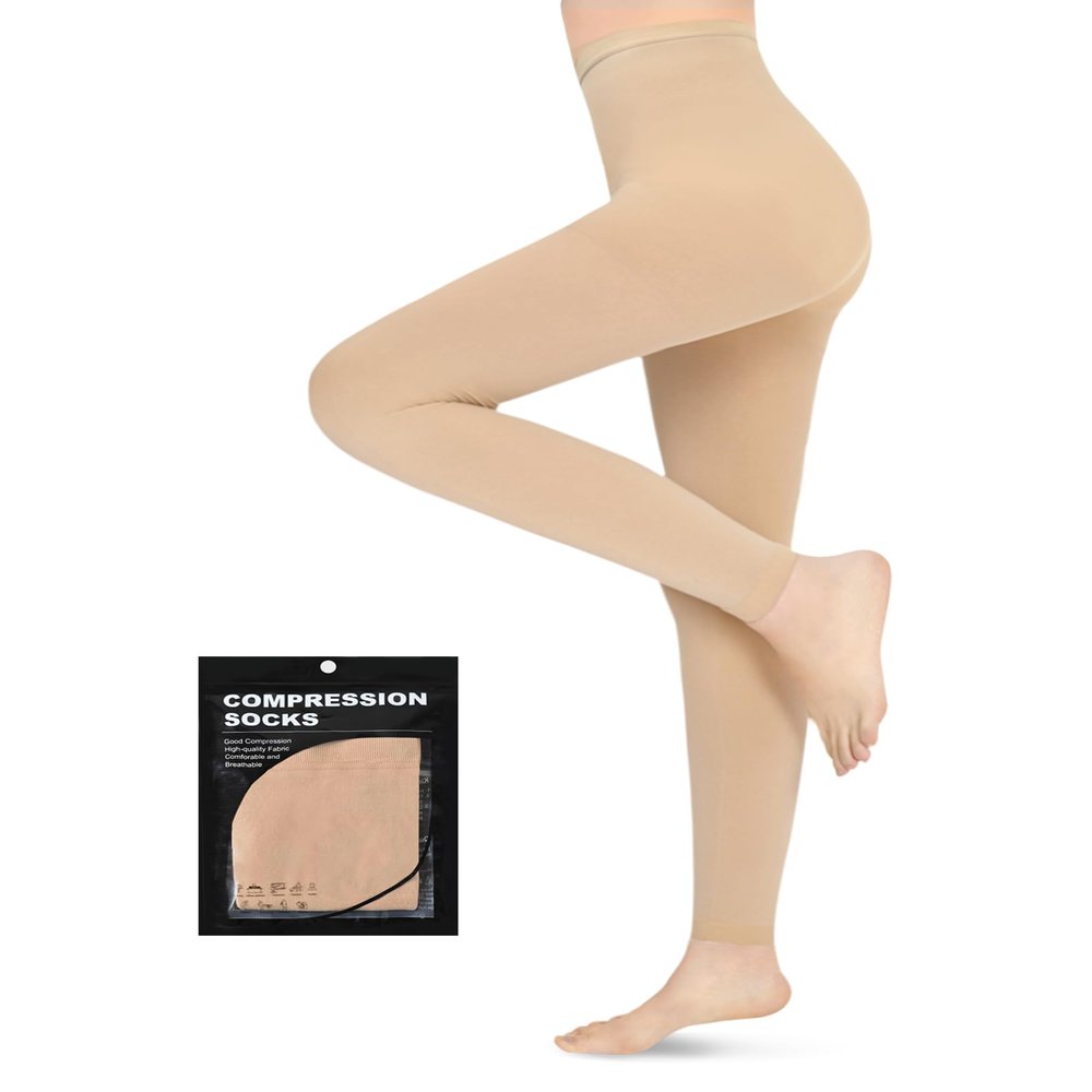 Evolyline Medical Compression Tights for Women & Men 15-20mmHg, Footless Compression Pantyhose Opaque Graduated Support Tights Compression Stockings for Varicose Veins Edema Flight Nursing