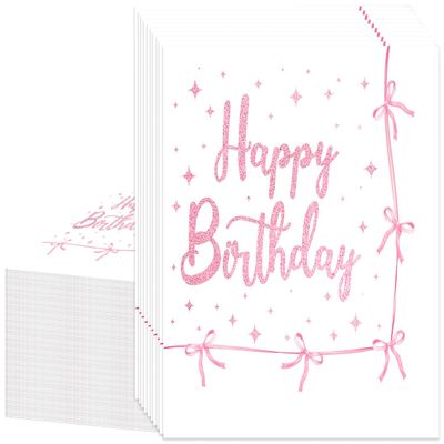 Pink Bow Theme Party Napkins, 48 Pieces, 5 x 5 inches, 2-Ply, for Birthday, Bridal Shower