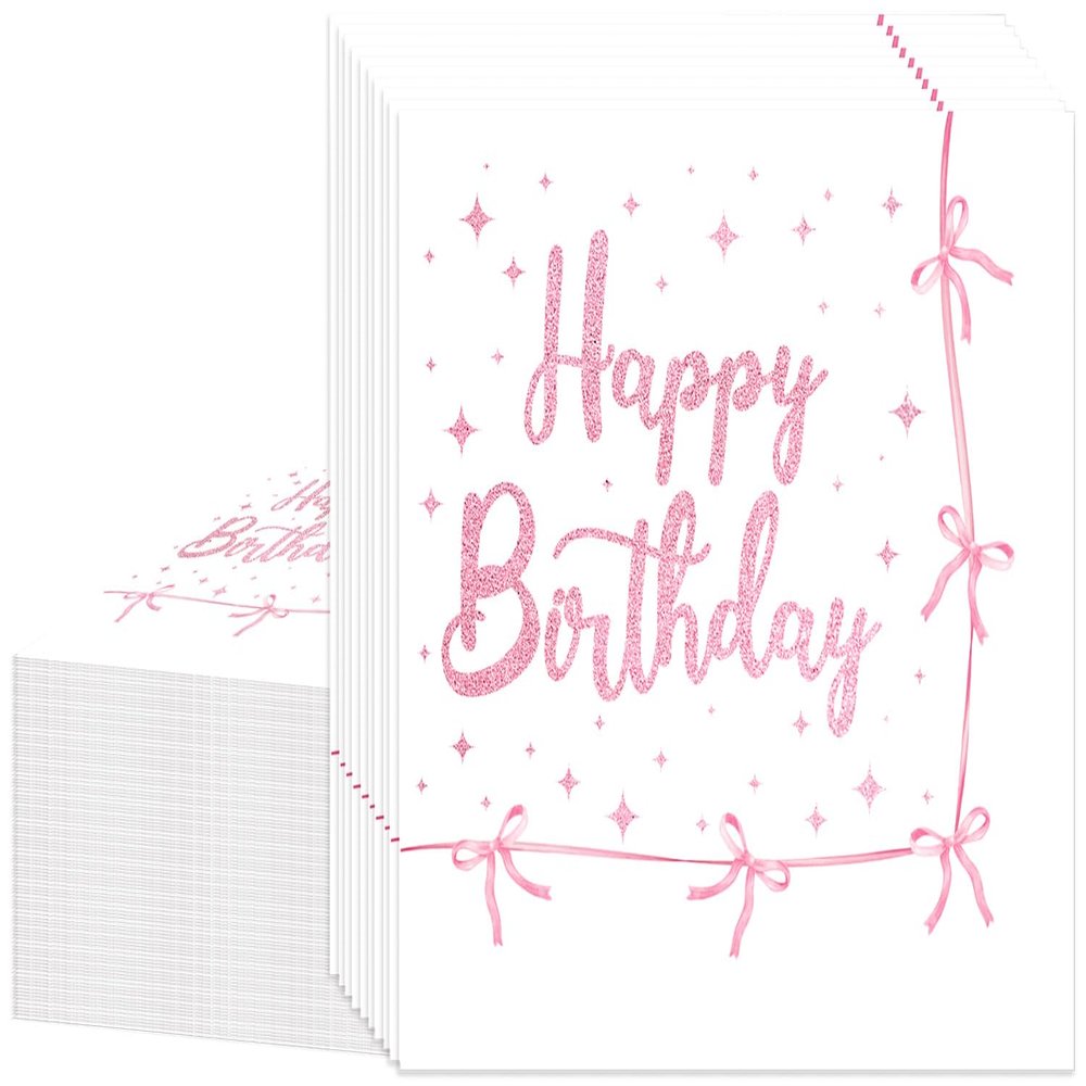 Pink Bow Theme Party Napkins, 48 Pieces, 5 x 5 inches, 2-Ply, for Birthday, Bridal Shower