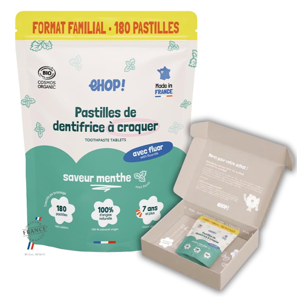 1 Bag of 180 Chewable Teeth - Made in France - Ideal for Travel - Space Saving (180, Mint)