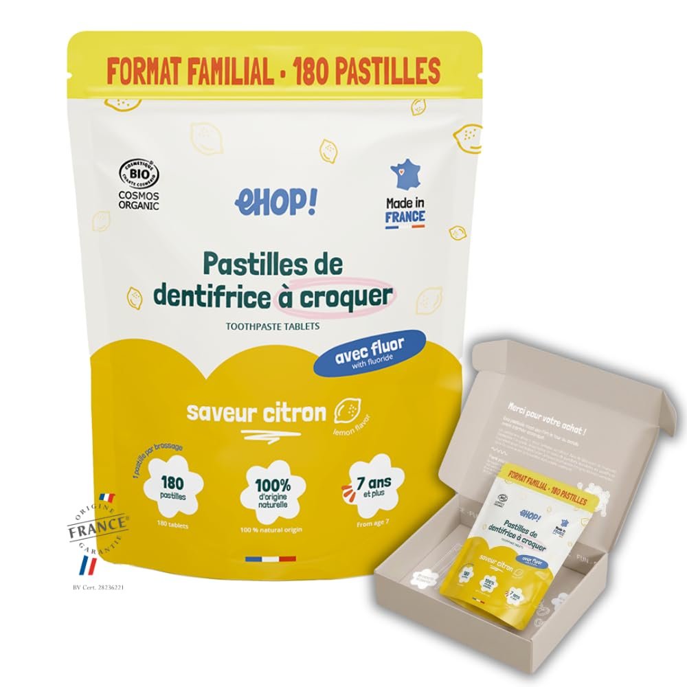 1 Bag of 180 Chewable Teeth - Made in France - Ideal for Travel - Space Saving (180, Lemon)