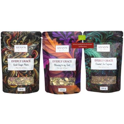 Everly Grace Ayurveda and Chai Tea Collection, 3 Organic Spiced Varieties, Caffeine Free Herbal and Botanical Infusions, No Artificial Flavours, Wellness and Relaxation Food Gift Box, 3 Pack